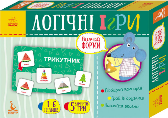 Логические игры "Изучай формы" 24 карточки укр. 918002 КЕНГУРУ Логічні ігри. 2+ Вивчай форми. 24 картки (Укр) 918002