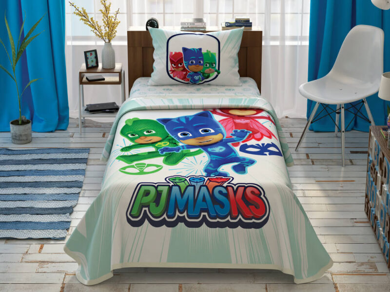 Літній односпальний комплект з покривалом-піке TAC PJ Masks Team / простирадло на резинці