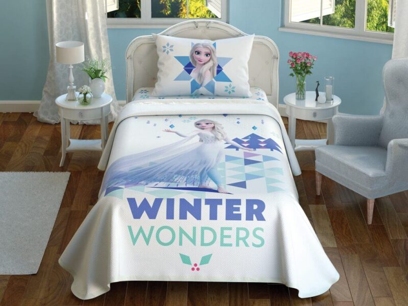 Літній односпальний комплект з покривалом-піке TAC Frozen2 Wonders / простирадло на резинці
