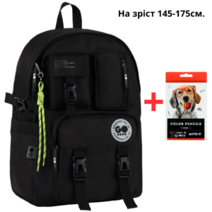 Рюкзак GoPack Education Teens GO26-2500L-3 чорний + олівці Kite 18кол.