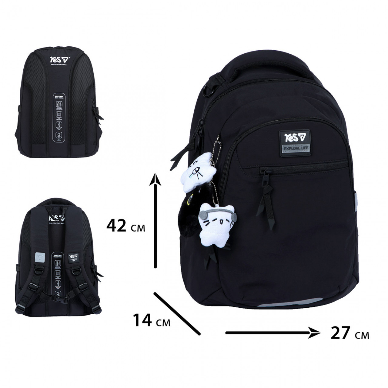 Рюкзак YES TS-54M шкільний Black Cat 550326+ пляшка для води 550мл. - Зображення 2